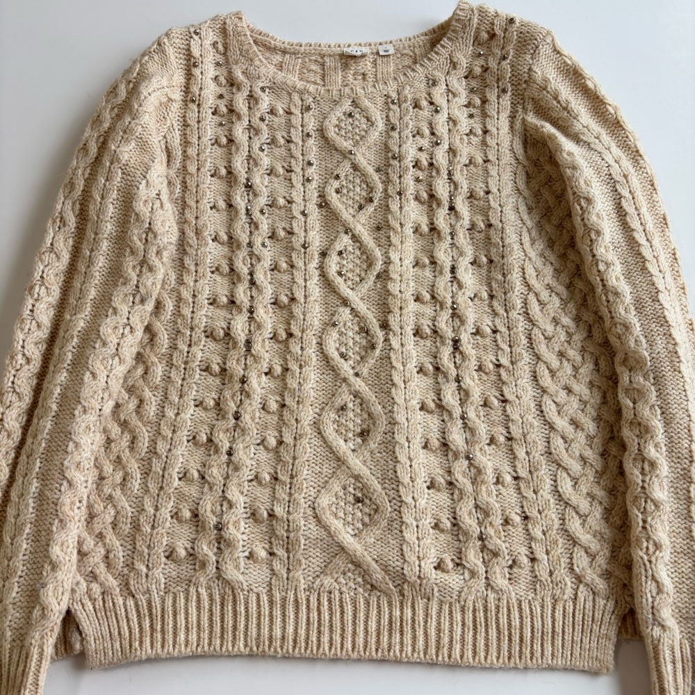 BN6 Gap Studded Cable Knit Beige Sweater Women‎ Small Crewneck
